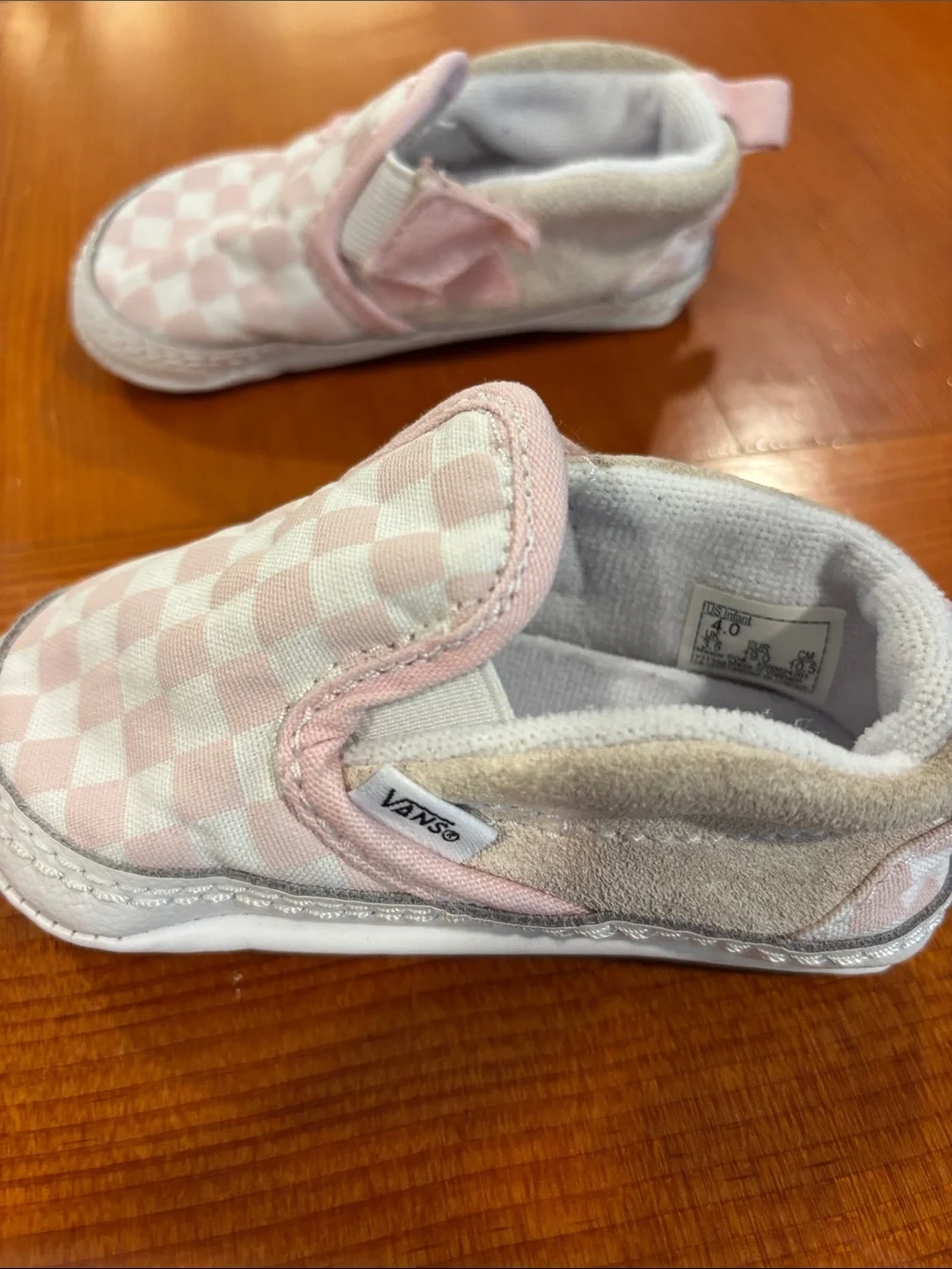 Vans Baby Pink and White Checker Slip-On Shoes
